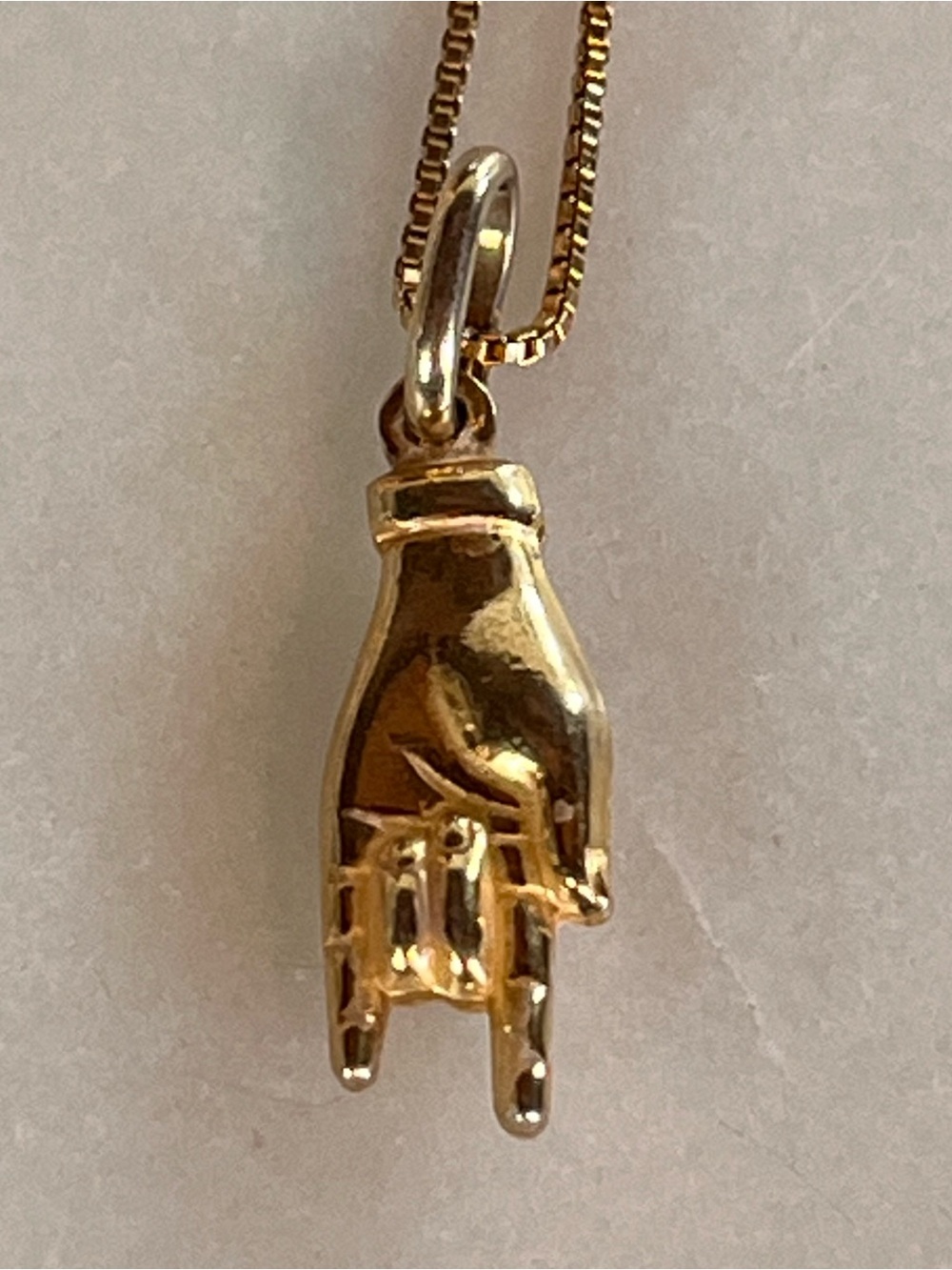 Italian Gold Vermeil Sterling Silver Cornicello Horn Hand Charm Necklace 18" Box